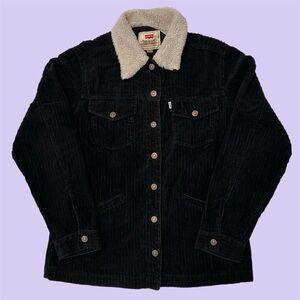 Vintage 90s Levi’s White Tab Corduroy Jacket Sherpa Collar Black Women’s Large